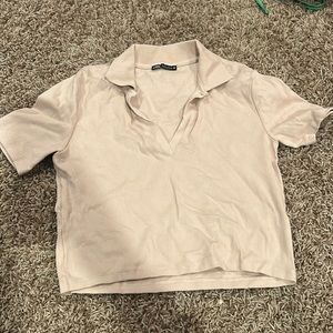 Beige Zara Collared Short Sleeved Shirt
